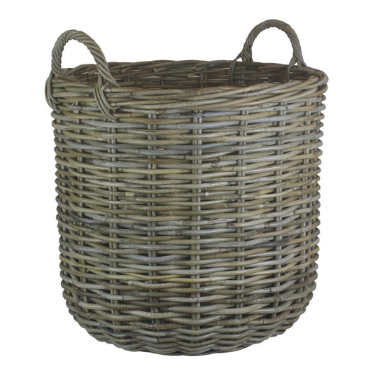 Extra Large Tall Round Fireside Grey Rattan Log Basket (Without Lining)