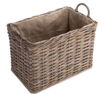 Small Wheeled Rattan Cordura Lined Log Basket