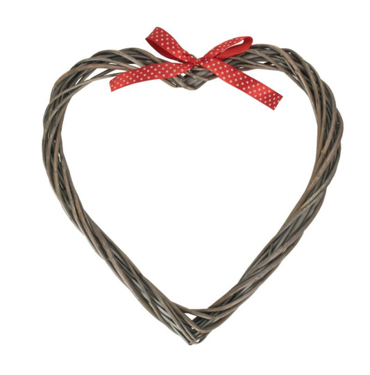 Slim Heart Wreath With Red Spotty Ribbon
