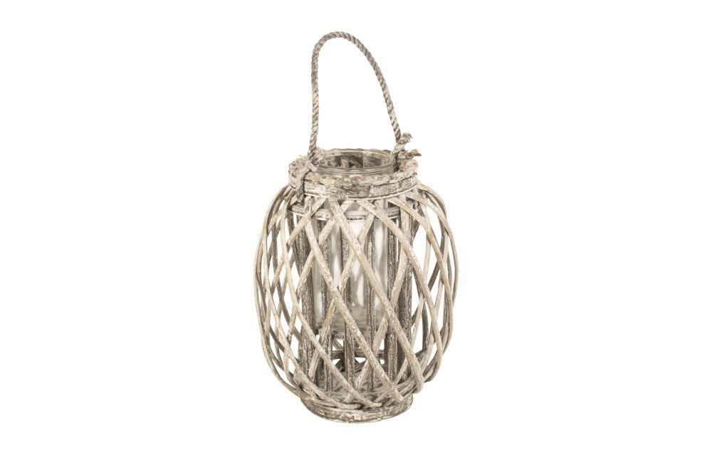 Small Grey Wash Willow Candle Lantern