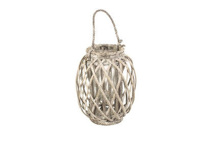 Small Grey Wash Willow Candle Lantern