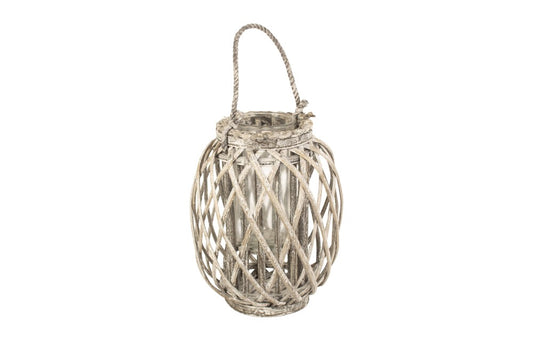 Small Grey Wash Willow Candle Lantern