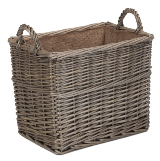 Small Rectangular Lined Wicker Log Basket