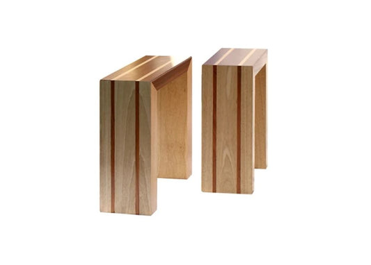 Handmade Striped Inlay Pair Of Side Tables With Contrasting Side Panels