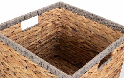 Small Square Water Hyacinth Storage Basket with Grey Rope Border