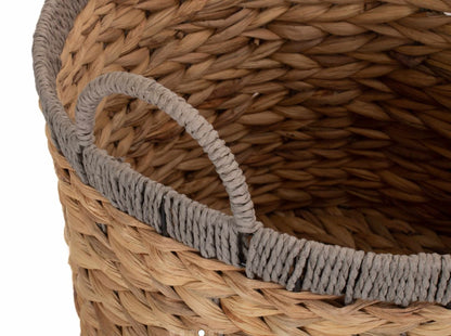 Small Round Water Hyacinth Basket with Grey Rope Border