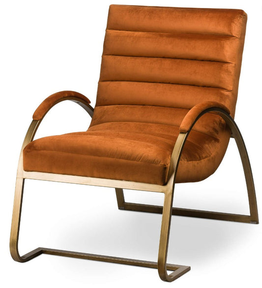 Burnt Orange and Brass Ribbed Ark Chair