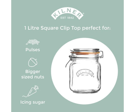 Kilner Clip Top Square Jar 1 Litre