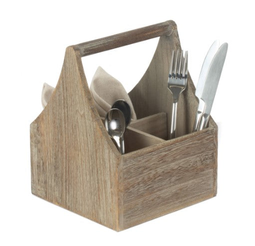Oak Effect Square 4 Section Cutlery Holder