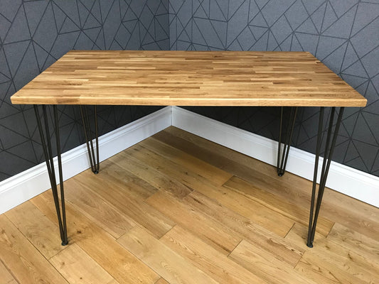 Solid oak desk with black hairpin legs 120cm