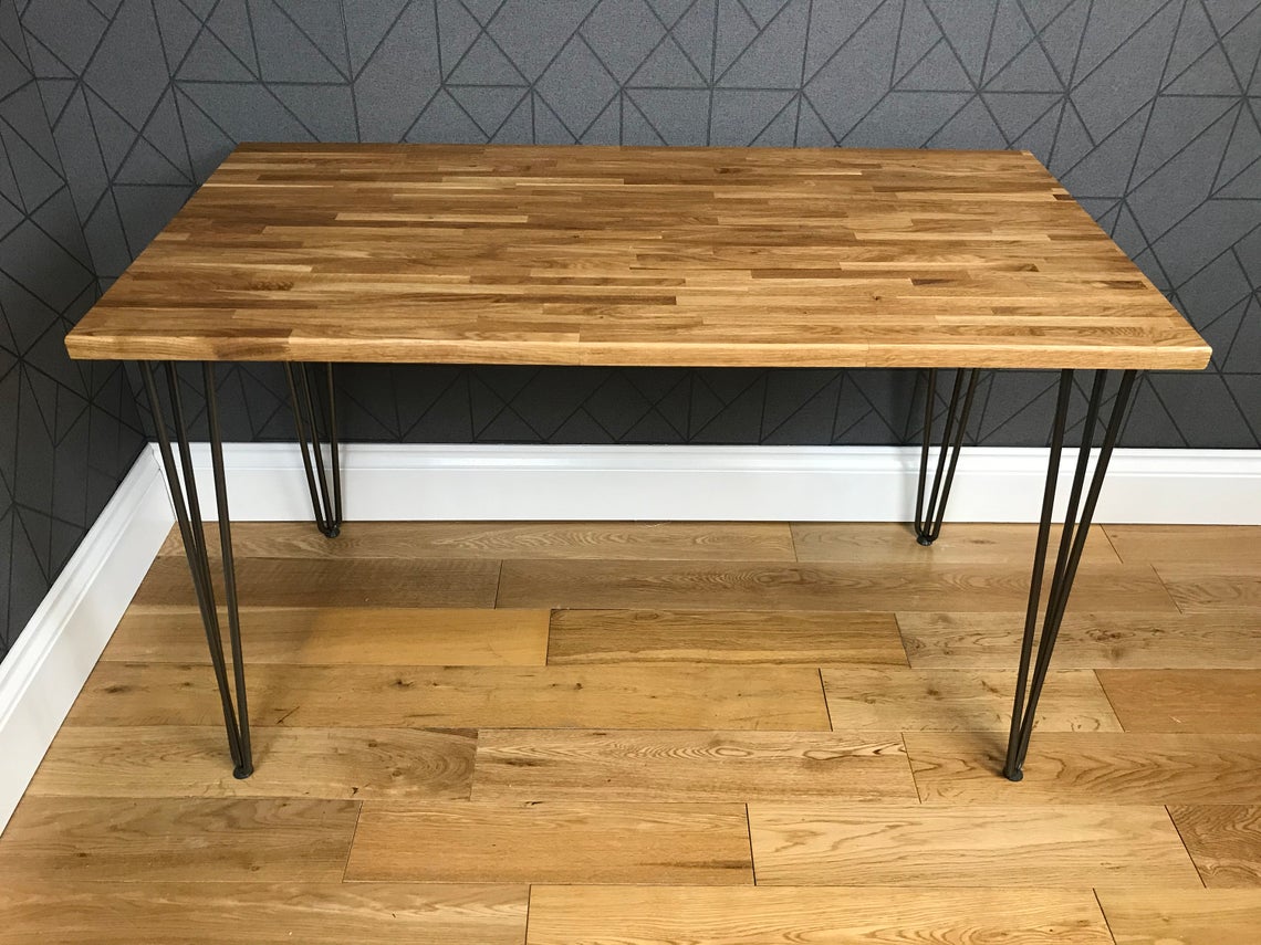 Solid oak desk with black hairpin legs 120cm