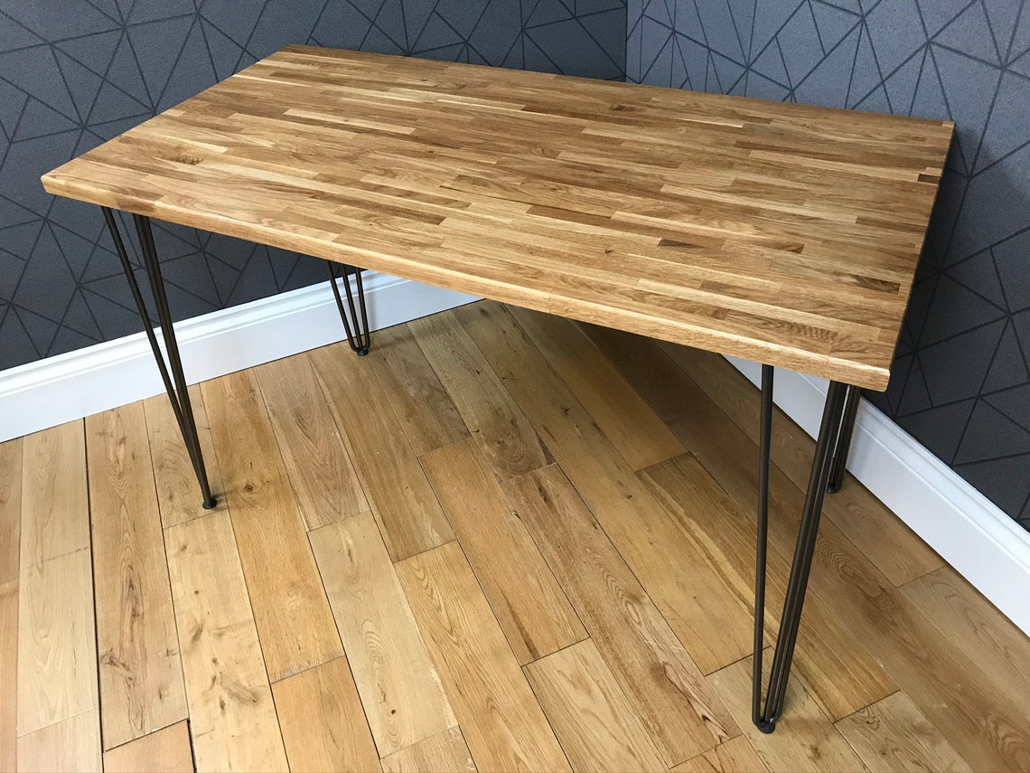 Solid oak desk with black hairpin legs 120cm