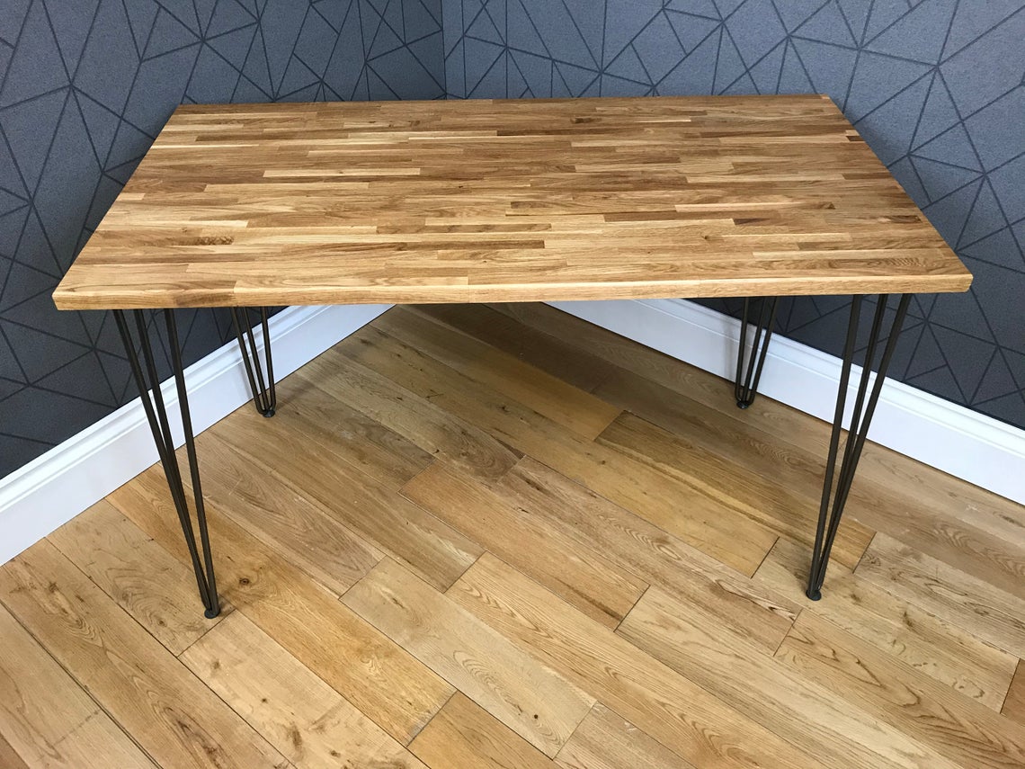 Solid oak desk with black hairpin legs 120cm