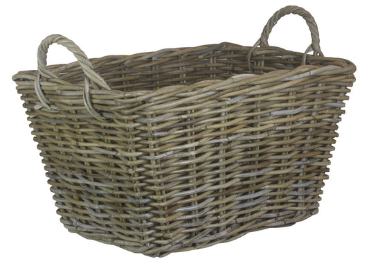 Large Rectangular Grey Rattan Floor Storage Basket