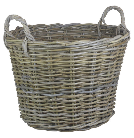 Round Grey Rattan Log Basket