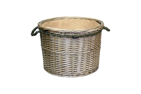 Large Antique Wash Round Rope Handled Log Basket