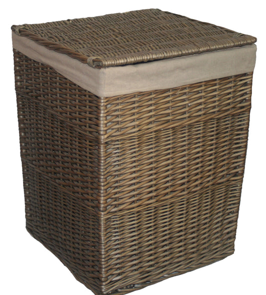 Large Antique Wash Square Linen Basket (with oatmeal cotton liner)
