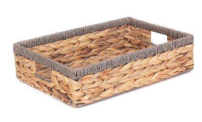 Medium Shallow Rectangular Water Hyacinth Storage Basket with Grey Rope Border WH022/2