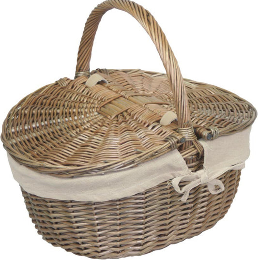Antique Wash Finish Oval Picnic Basket (with Removable Liner)