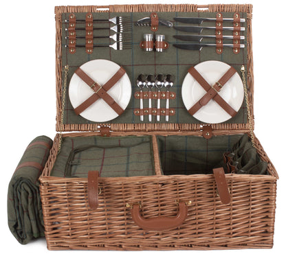 4 Person Green Tweed Hamper