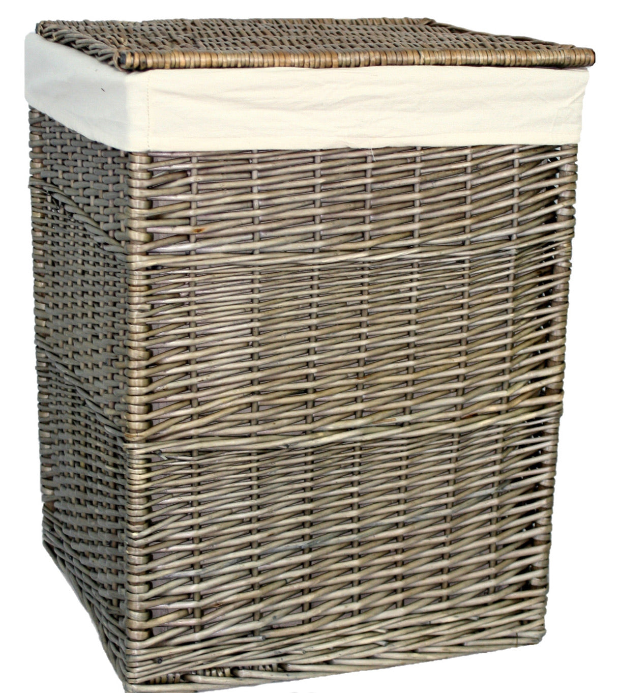 Large Antique Wash Square Linen Basket (with oatmeal cotton liner)