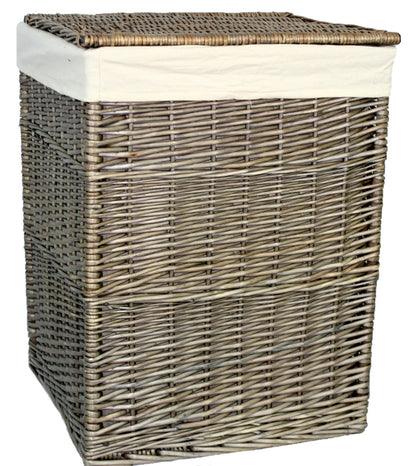 Large Antique Wash Square Linen Basket (with oatmeal cotton liner)