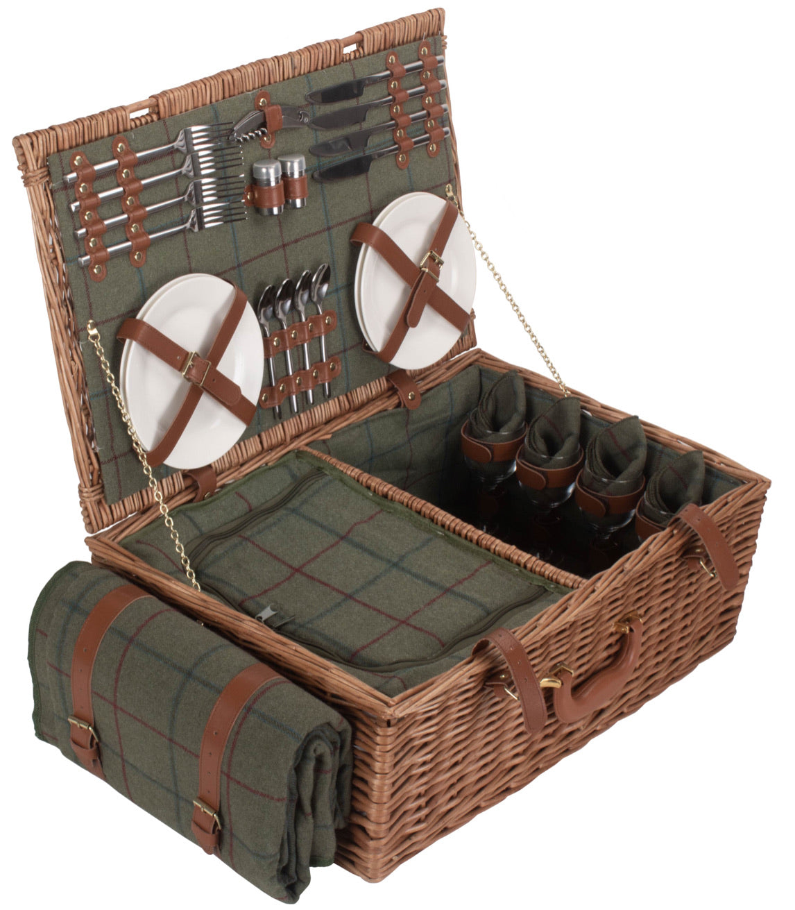 4 Person Green Tweed Hamper