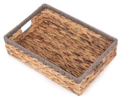 Medium Shallow Rectangular Water Hyacinth Storage Basket with Grey Rope Border WH022/2