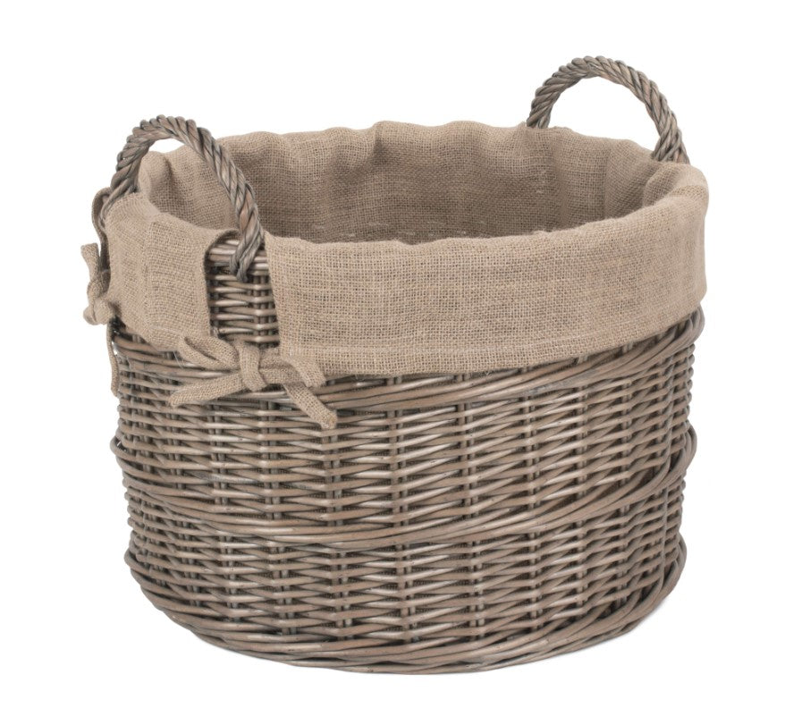 Round Hessian Lined Log Basket