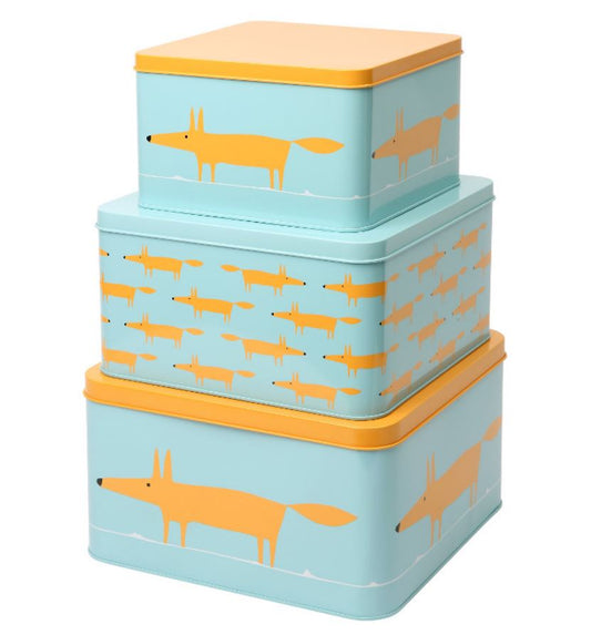 Scion Living Mr Fox Set of 3 Square Cake Tins - Blue
