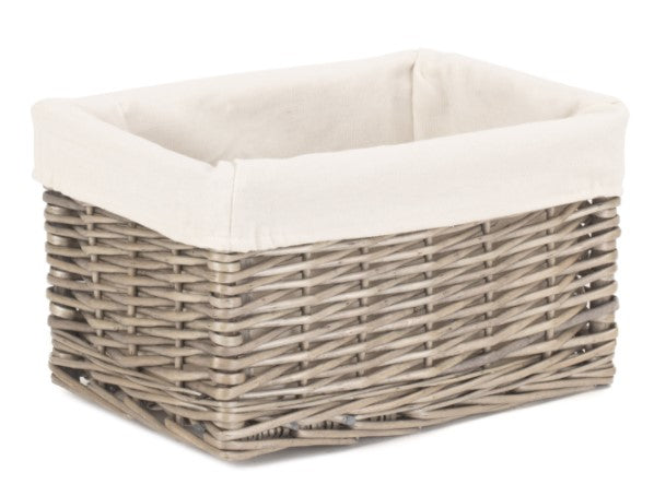 Small Antique Wash Storage Basket with White Lining